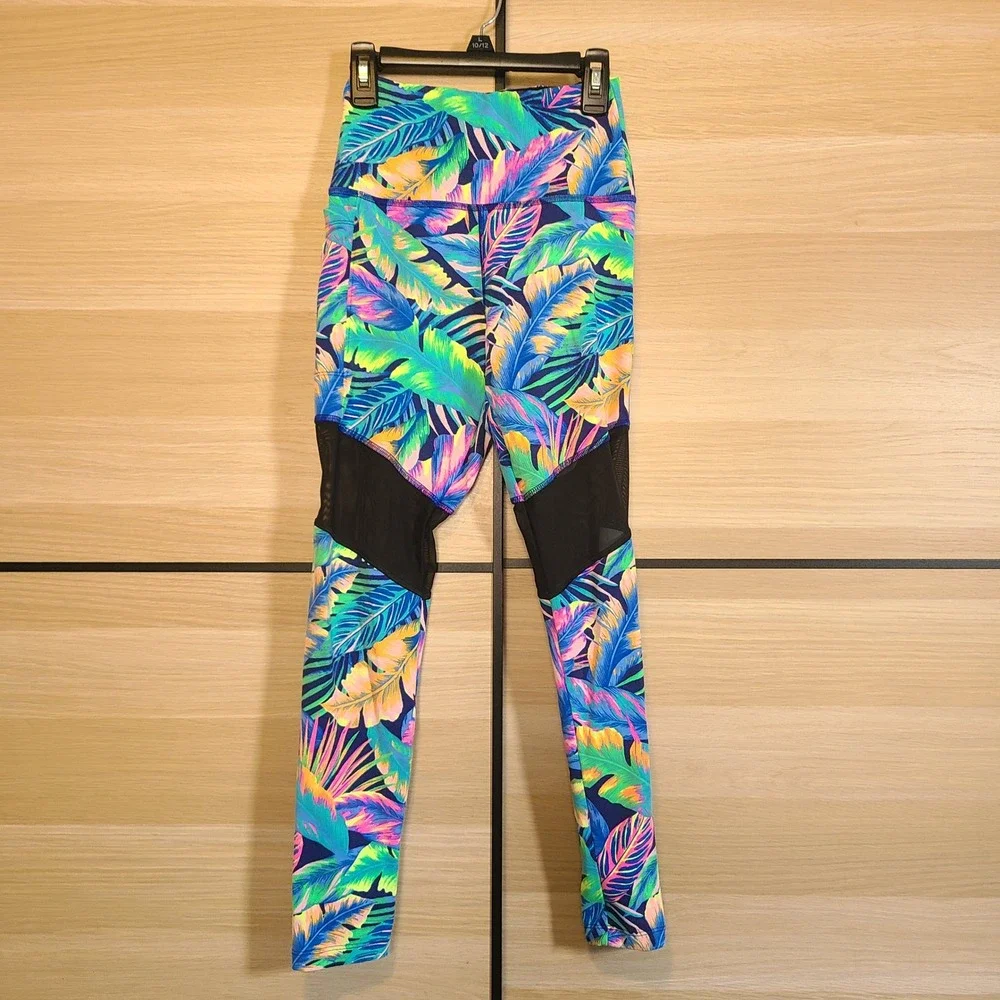 Pink Victoria's Secret Ultimate Tropical Leggings Bra Set Women XS Mesh Active